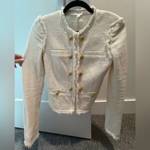 Veronica Beard Cream Tweed Blazer with Gold Buttons